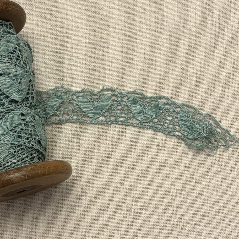 Vintage Bobbin Lace Featuring Butterflies in Seafoam Green