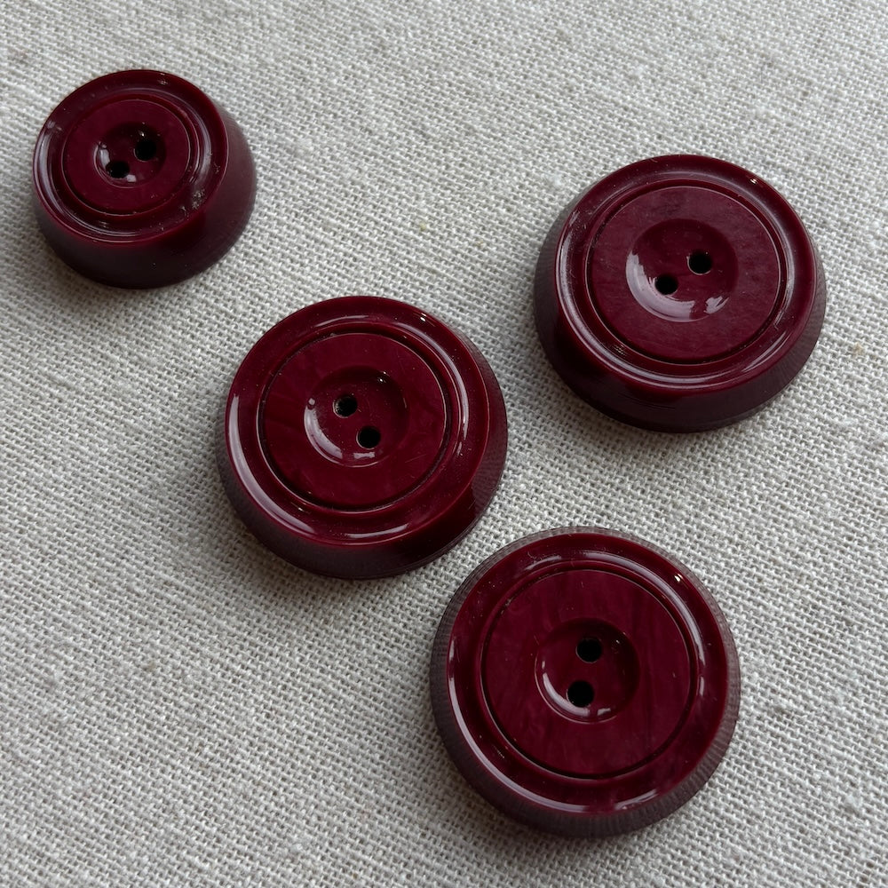 Chunky Maroon Coat Buttons 34mm x 3 Plus One 27mm