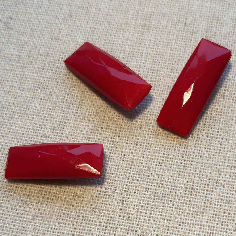 Vintage Lipstick Red Oblong Glass Buttons 28mm x 10mm x 3