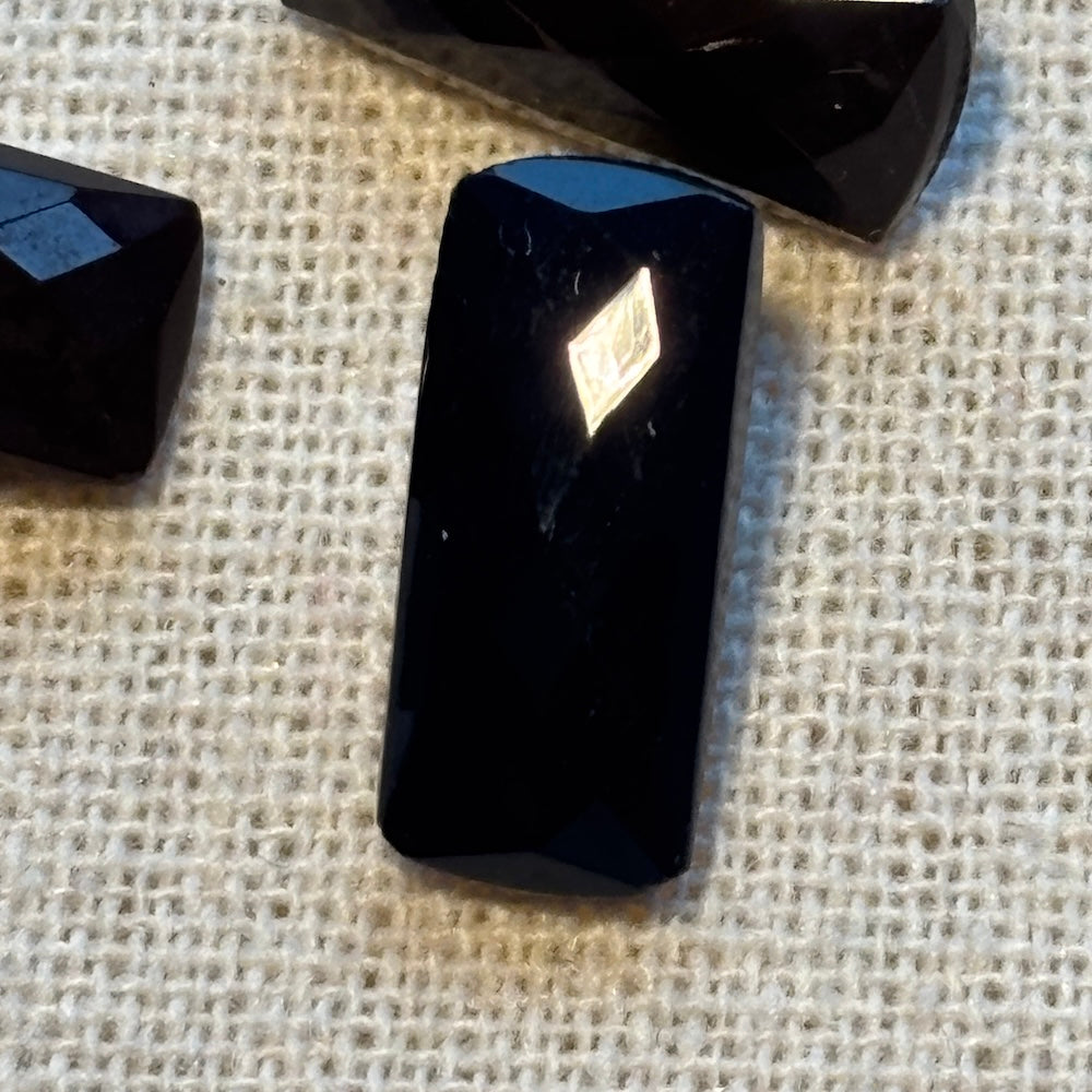 Vintage Black Oblong Glass Buttons 19mm x 9mm x 4
