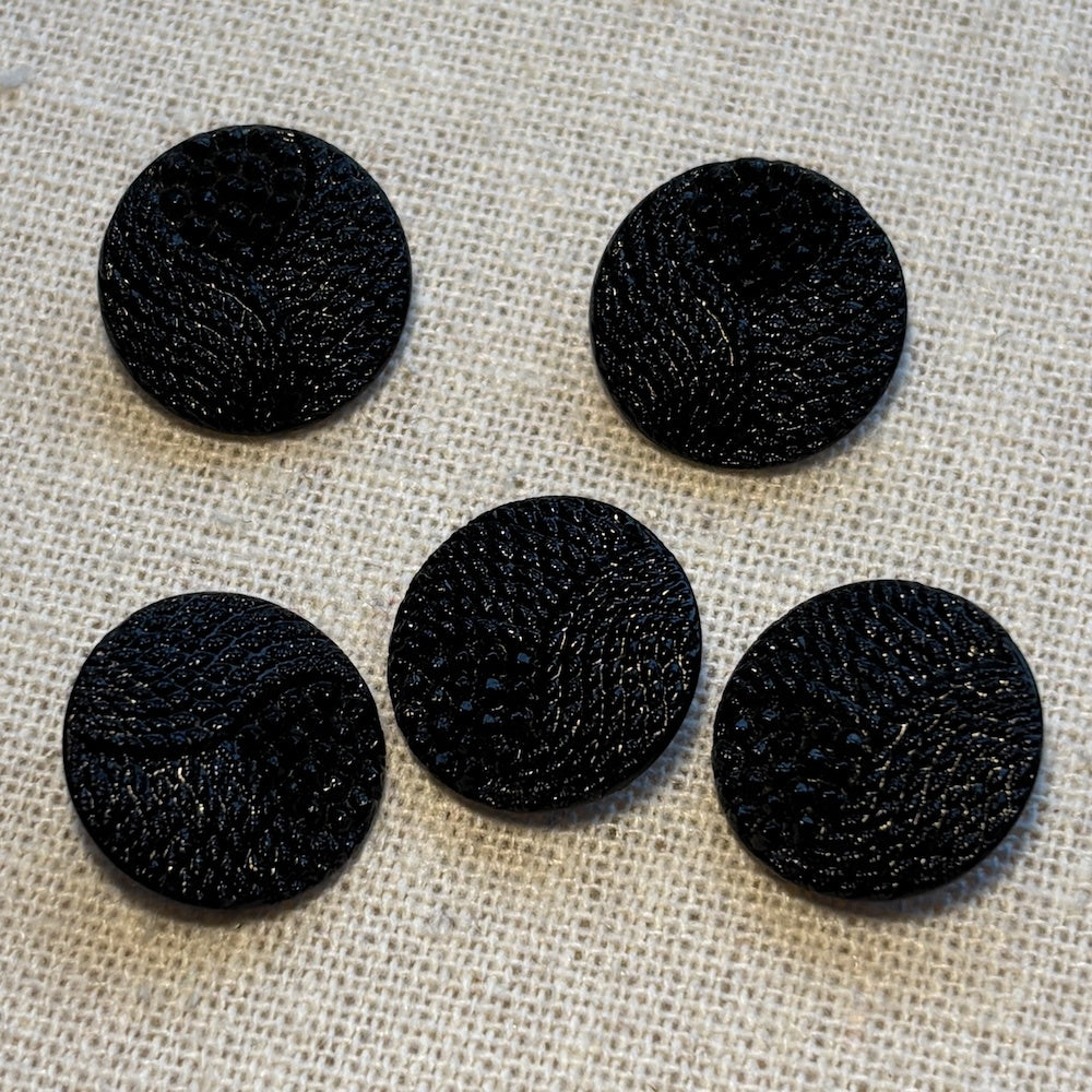 Vintage Textured Black Glass Buttons 17mm x 5