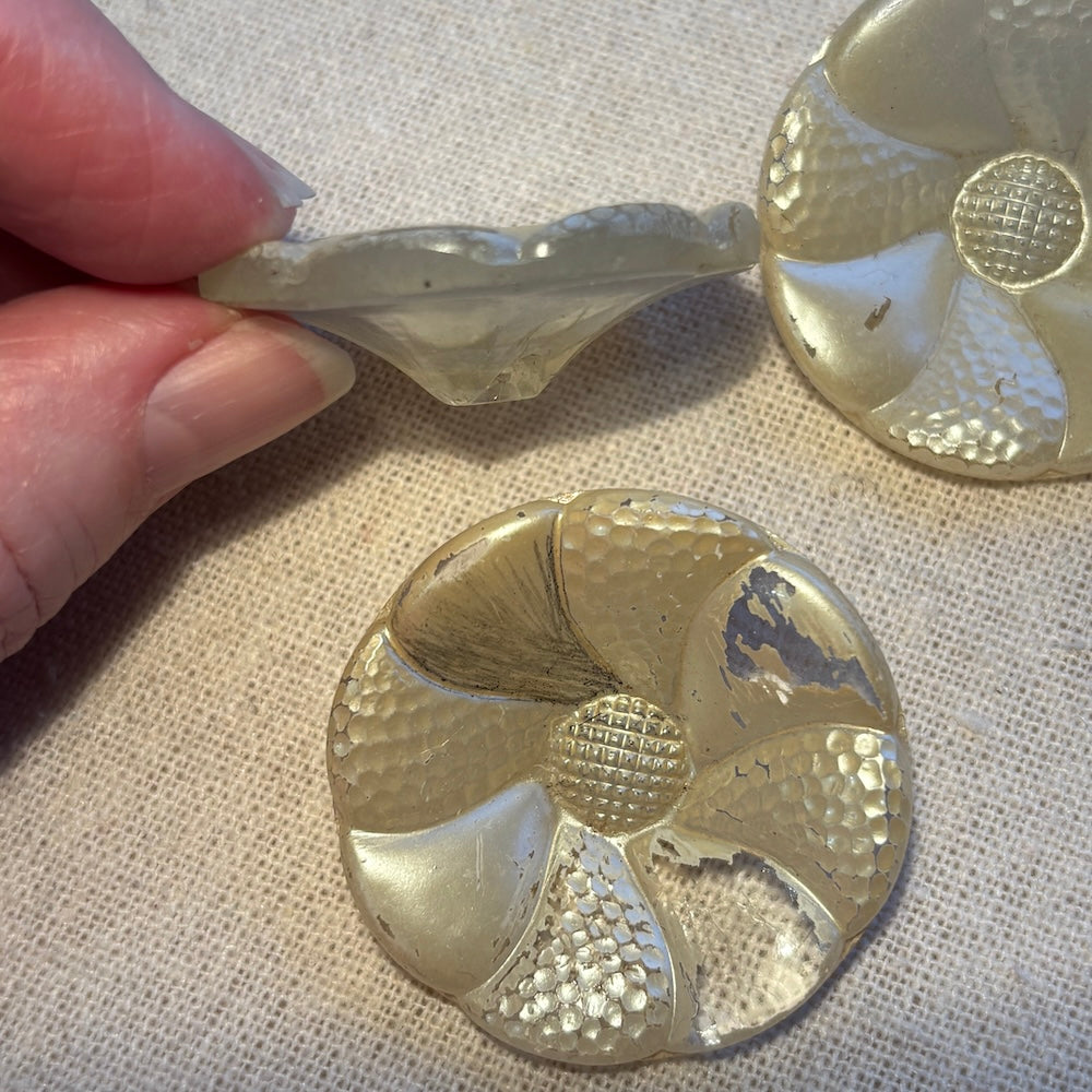 1940's Extra Large Glass Flower Coat Buttons 42mm x 3