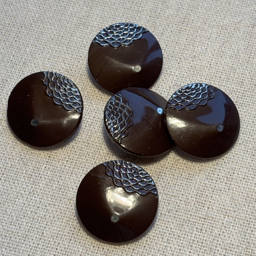 Vintage Milk Chocolate Glass Buttons with Silver Gilt 22mm x 5
