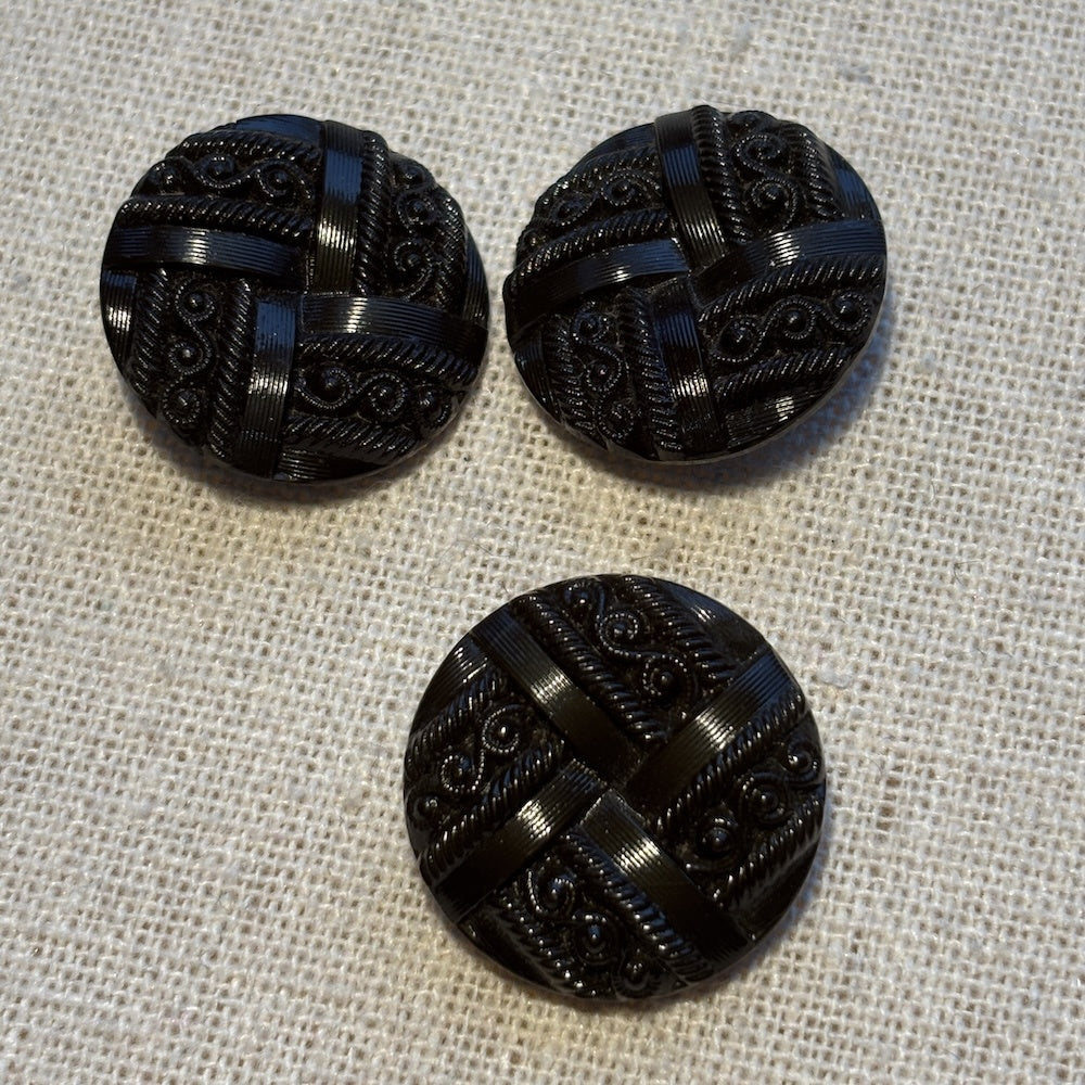 1940's Cross Pattern Dark Chocolate Glass Buttons 22mm x 3
