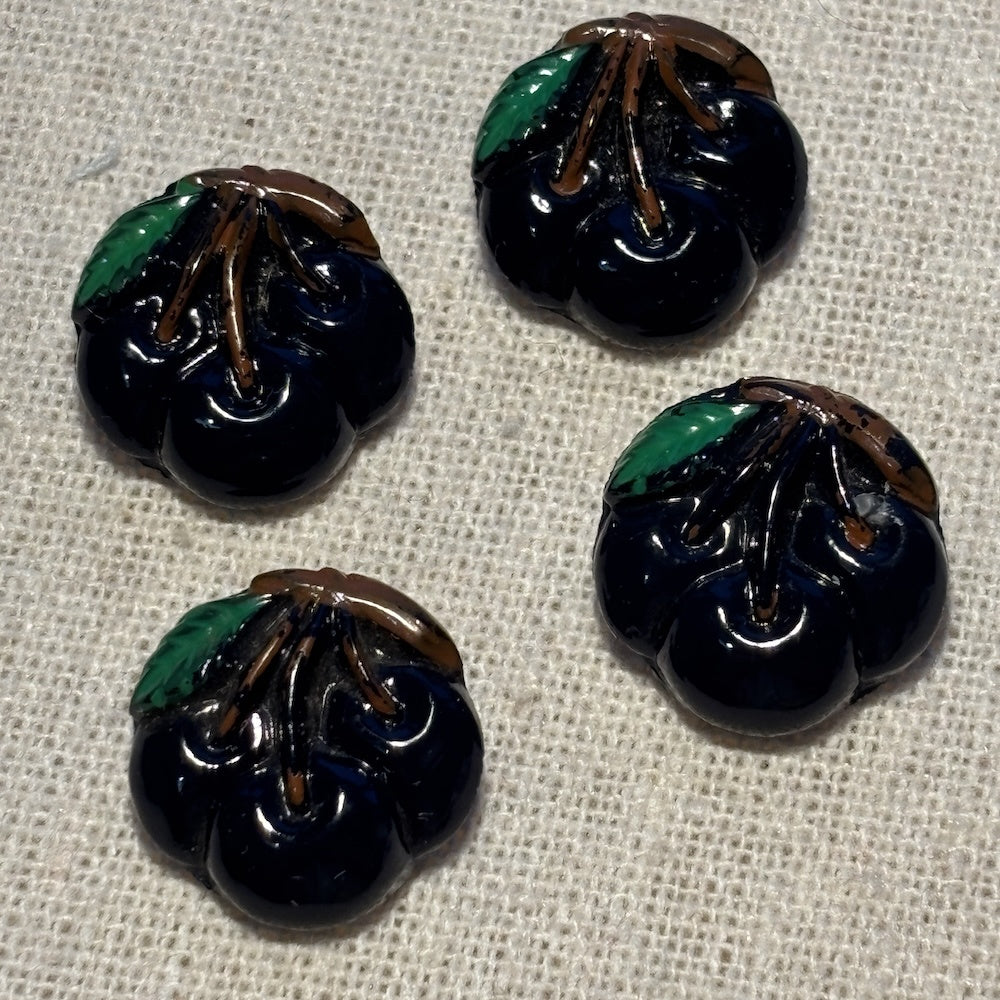 Vintage Bunch of Blue Cherries Glass Buttons 18mm x 4