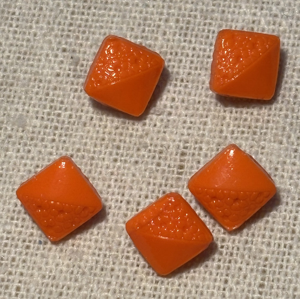 Vintage Square Raised Orange Glass Buttons 9mm x 5