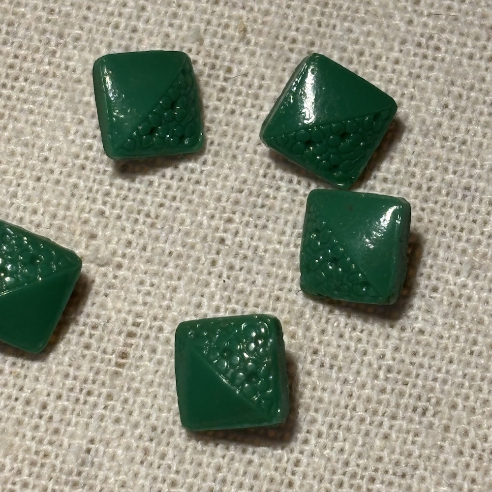 Vintage Square Raised Green Glass Buttons 9mm x 5