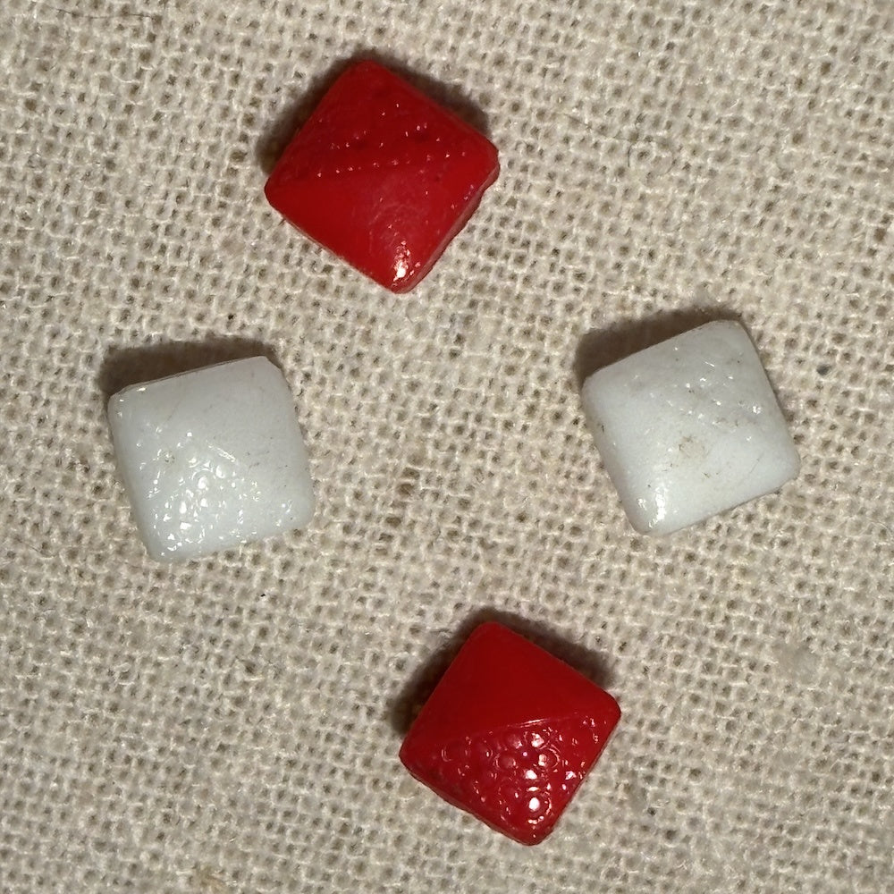 Vintage Square Raised Red and White Glass Buttons 9mm x 5