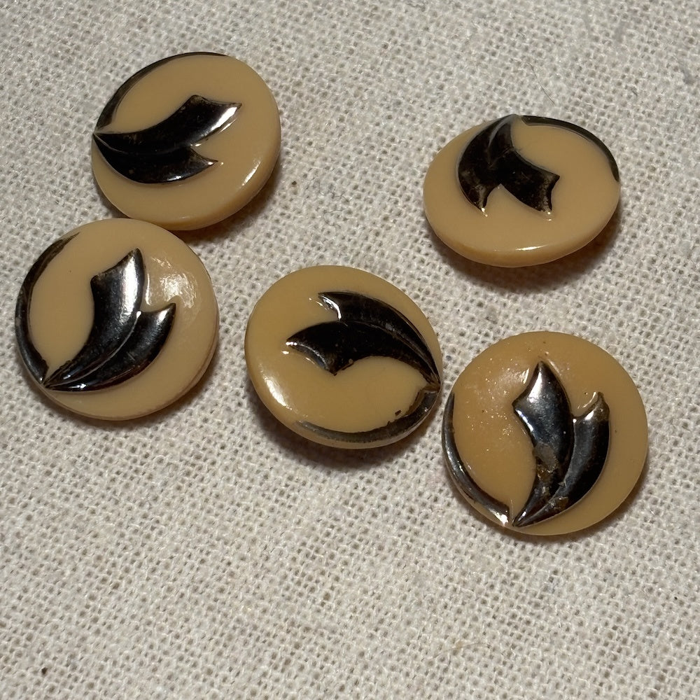Vintage Czech Art Deco Glass Buttons with Silver Gilt 19mm x 5