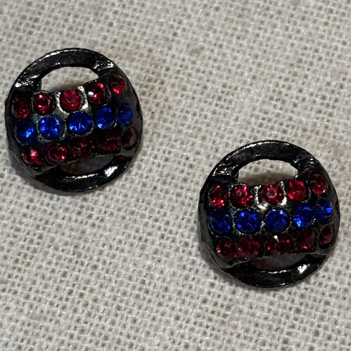 Vintage Metal with Red and Blue Rhinestone Buttons 15mm x 2
