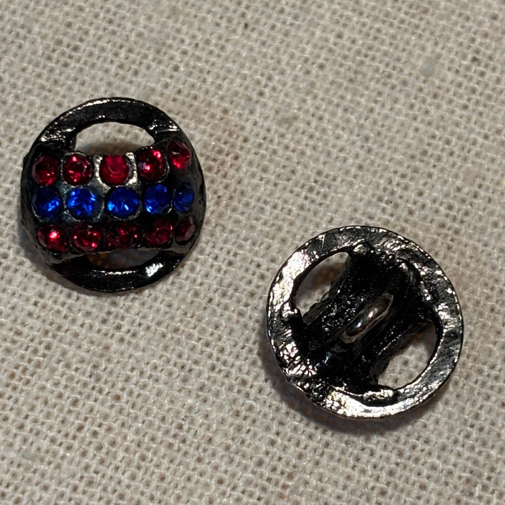 Vintage Metal with Red and Blue Rhinestone Buttons 15mm x 2