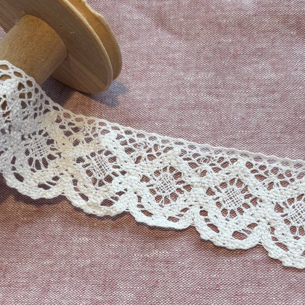 Vintage Diamond and scallop Lace in Winter White 40mm