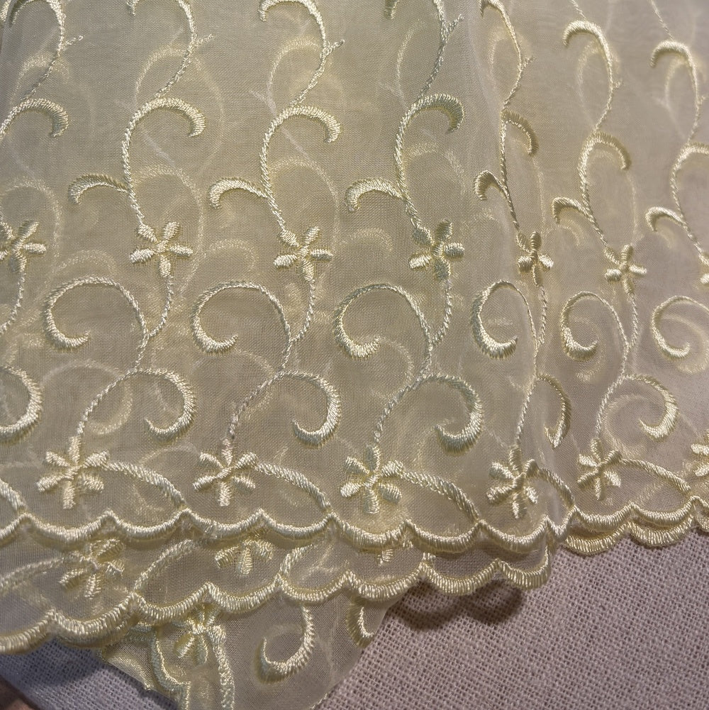 Vintage Lemon Organza Embroidered Trim 20cm - 1.5 metres