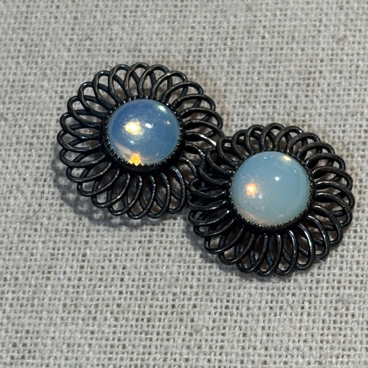Vintage Metal and Moonstone? or Glass Buttons 22mm x 2