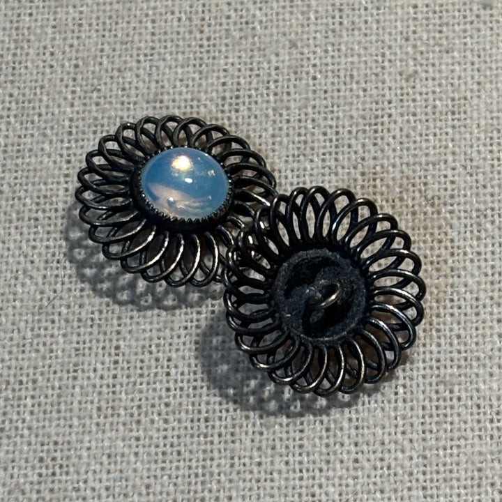 Vintage Metal and Moonstone? or Glass Buttons 22mm x 2