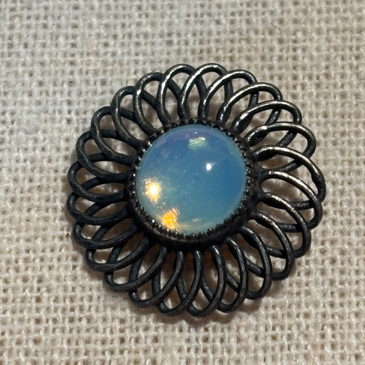 Vintage Metal and Moonstone? or Glass Buttons 22mm x 2