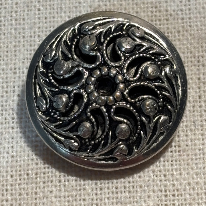 Vintage Silver Metal Tone Filigree Button 28mm
