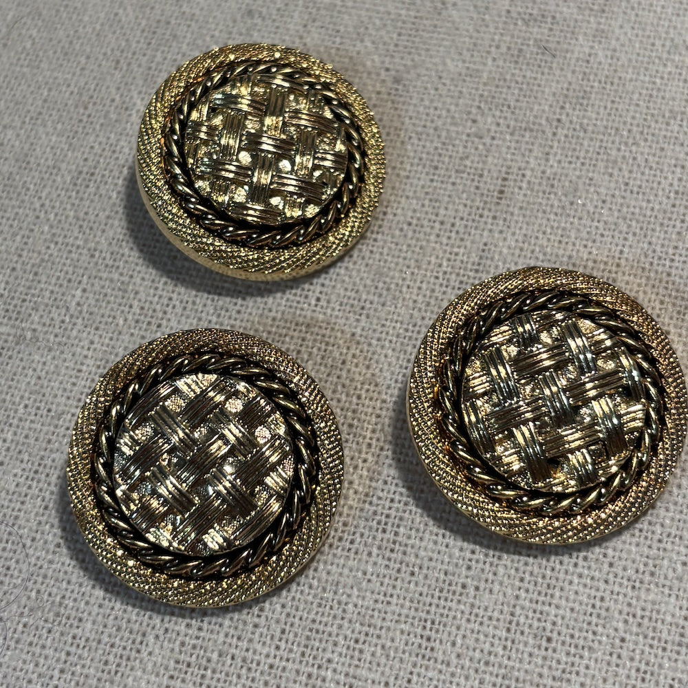 1980's Gold Metal Tone Basketweave Buttons 29mm x 3