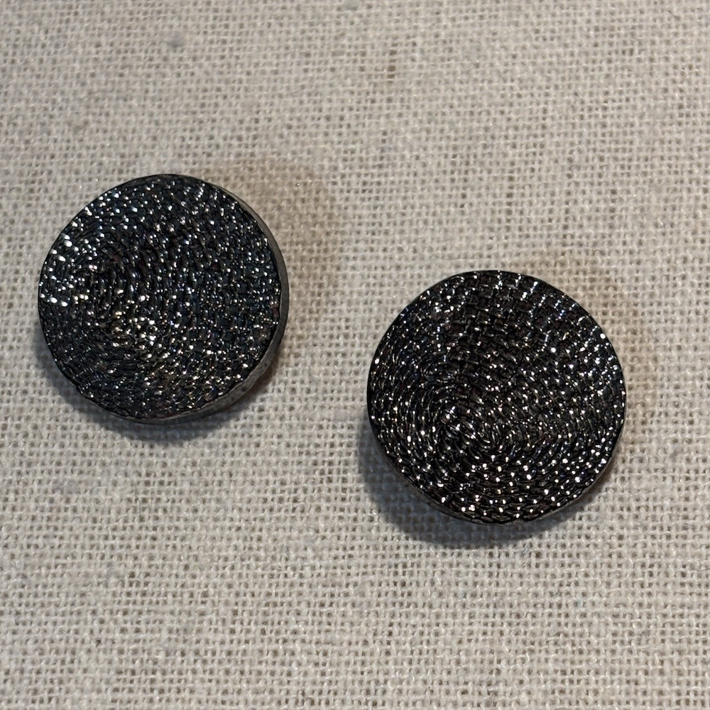 Vintage Textured Silver Gilt Black Glass Buttons 22mm x 2