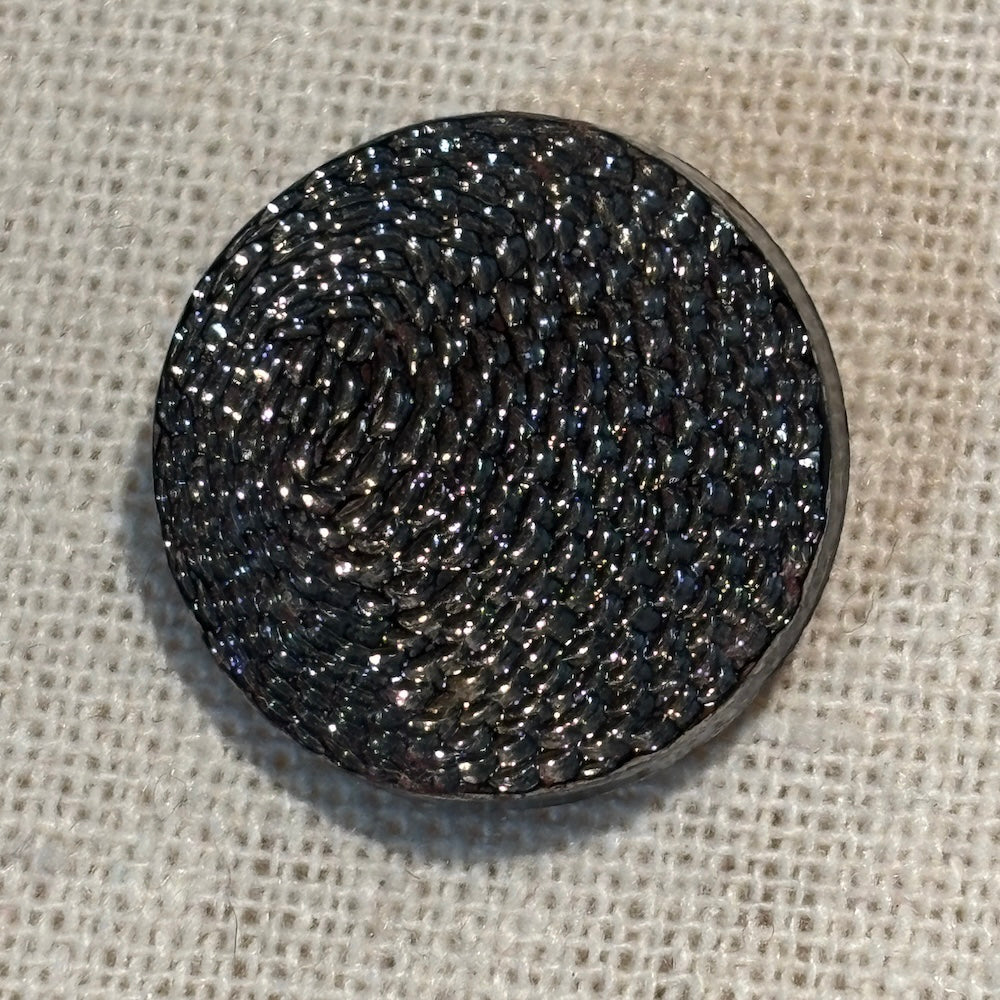 Vintage Textured Silver Gilt Black Glass Buttons 22mm x 2