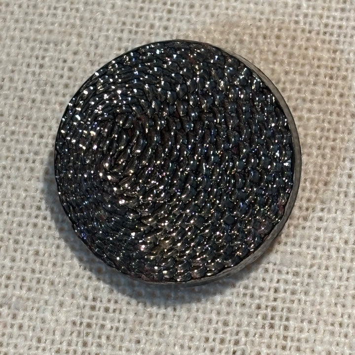 Vintage Textured Silver Gilt Black Glass Buttons 22mm x 2