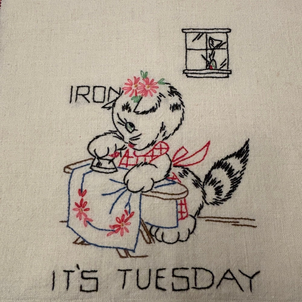 Vintage 1950's Days of the Week  Linen Tea Towel