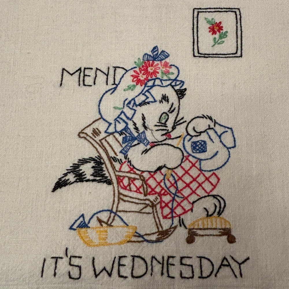 Vintage 1950's Days of the Week  Linen Tea Towel