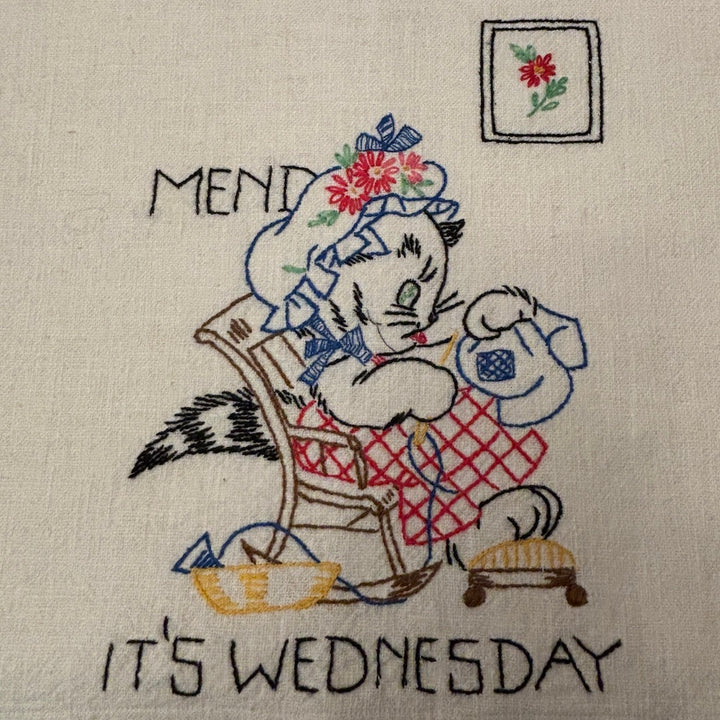 Vintage 1950's Days of the Week  Linen Tea Towel