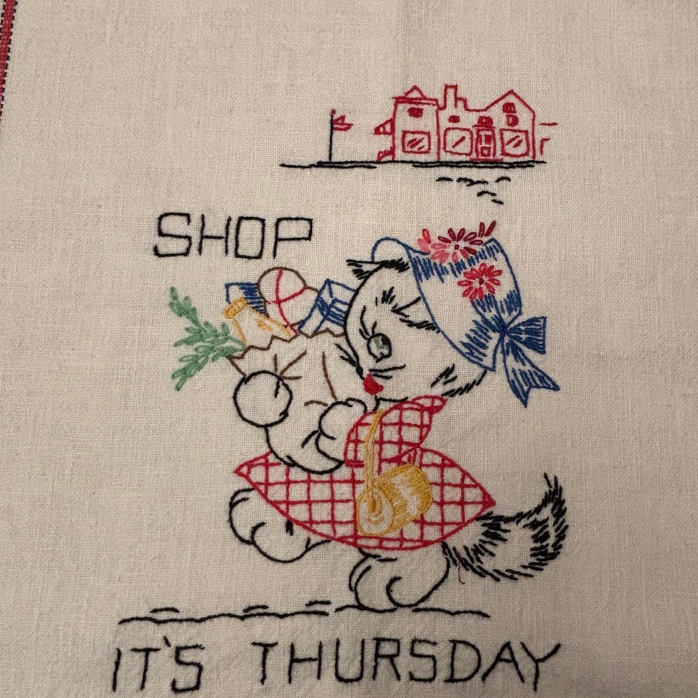 Vintage 1950's Days of the Week  Linen Tea Towel