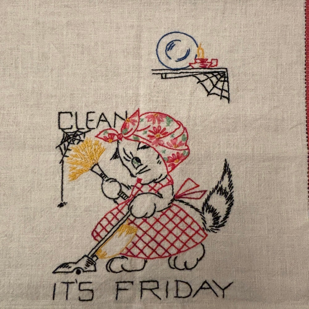 Vintage 1950's Days of the Week  Linen Tea Towel