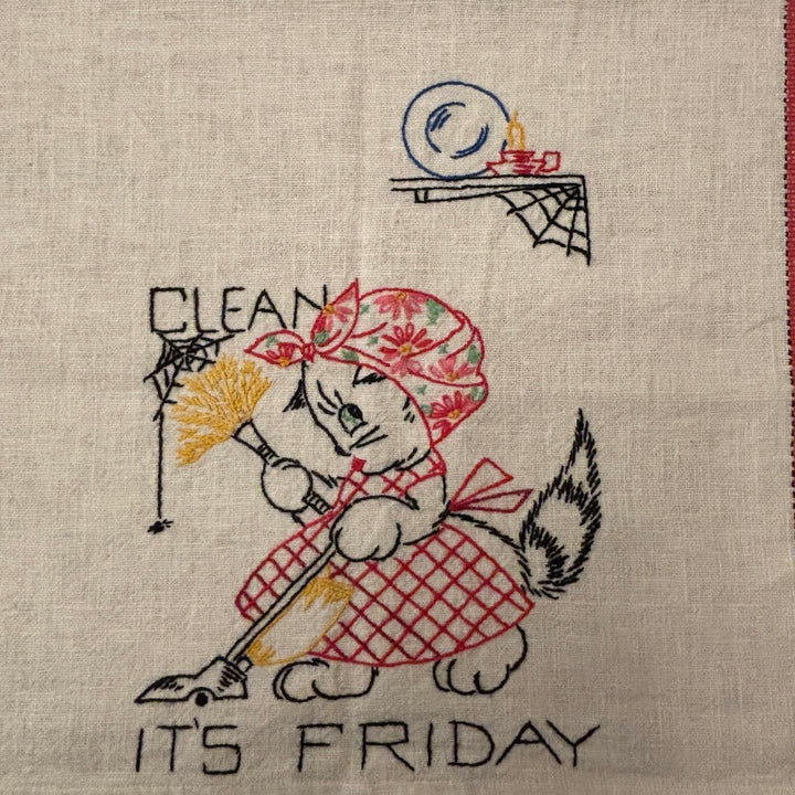 Vintage 1950's Days of the Week  Linen Tea Towel