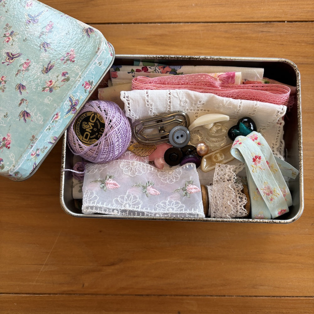 Vintage Aqua Floral Rectangular Treasure Tin