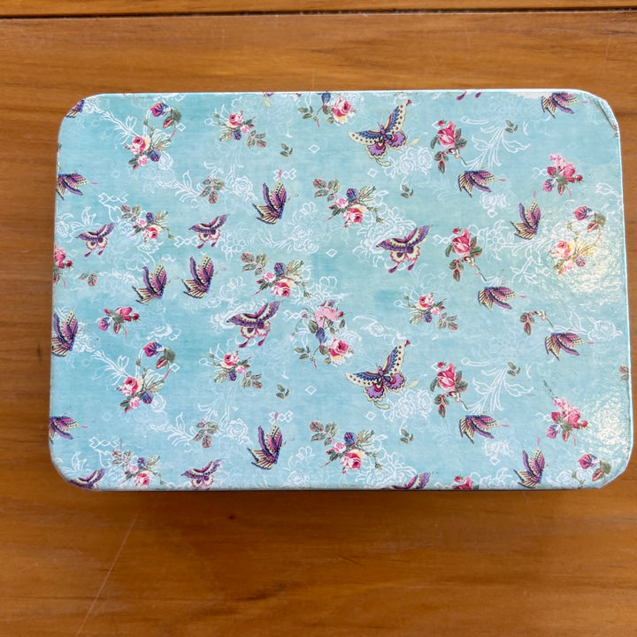 Vintage Aqua Floral Rectangular Treasure Tin