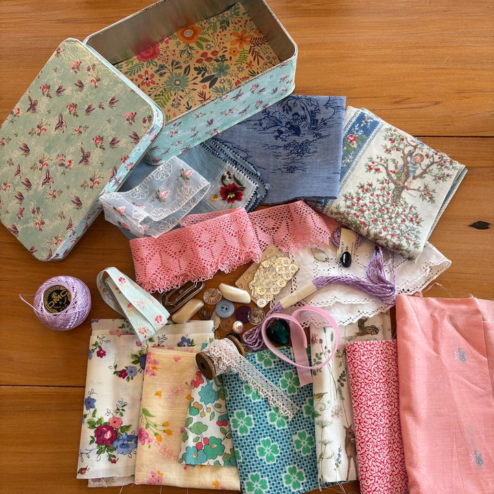 Vintage Aqua Floral Rectangular Treasure Tin