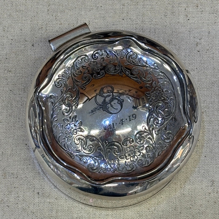 Antique Silver Plated Round Trinket Box with Treasure