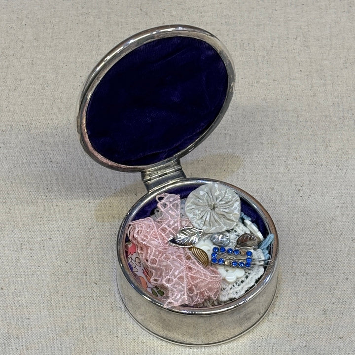 Antique Silver Plated Round Trinket Box with Treasure