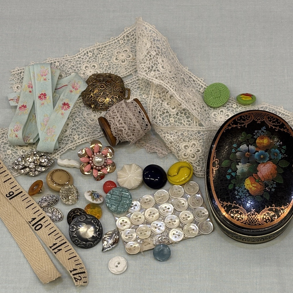 Vintage Small Oval Black Floral Treasure Tin