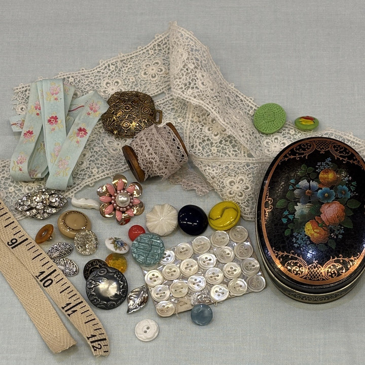 Vintage Small Oval Black Floral Treasure Tin