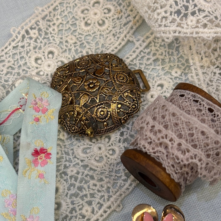 Vintage Small Oval Black Floral Treasure Tin