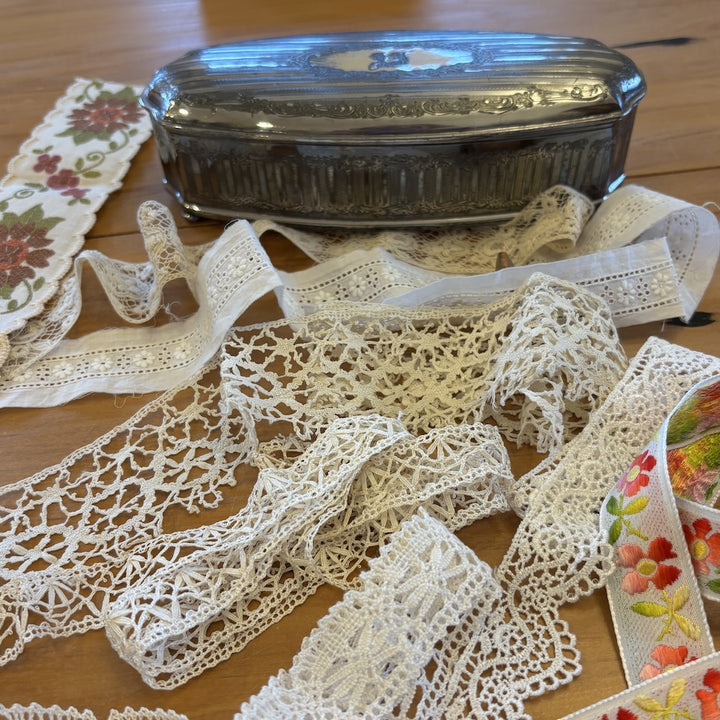 Antique Silver Plated Oblong Trinket Box with Treasure