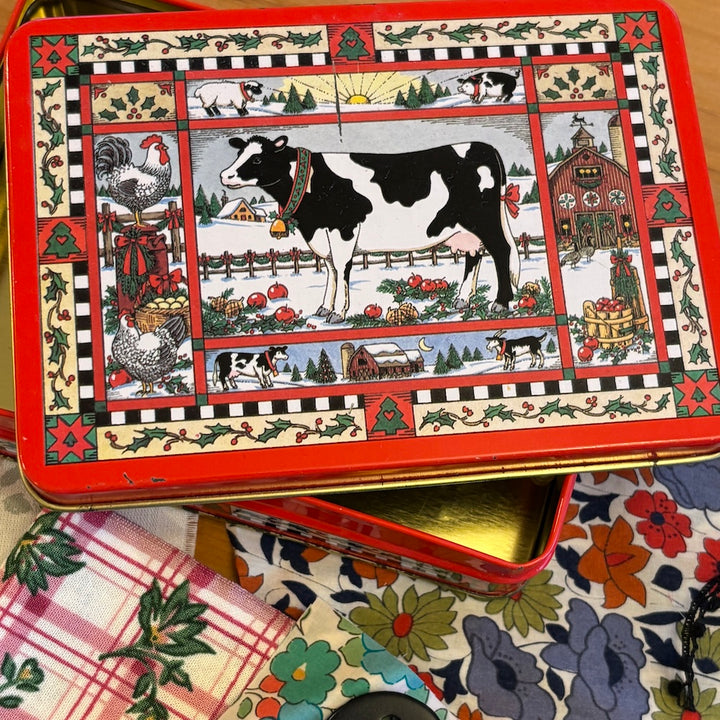 Vintage Cow Christmas Treasure Tin