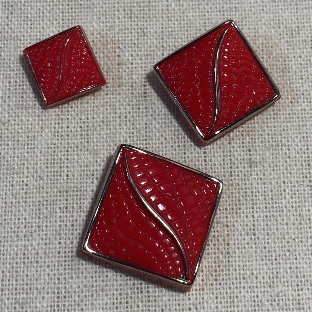 Art Deco Square Red Buttons 3 sizes