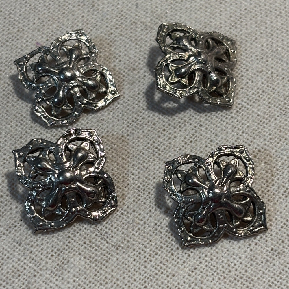 Vintage Square Silver Tone Filigree Style Buttons 19mm x 4