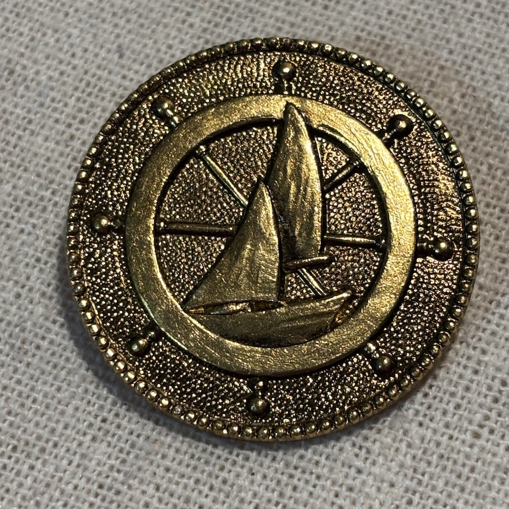 Vintage Gold Metal Finish Sail Boat Button 34mm