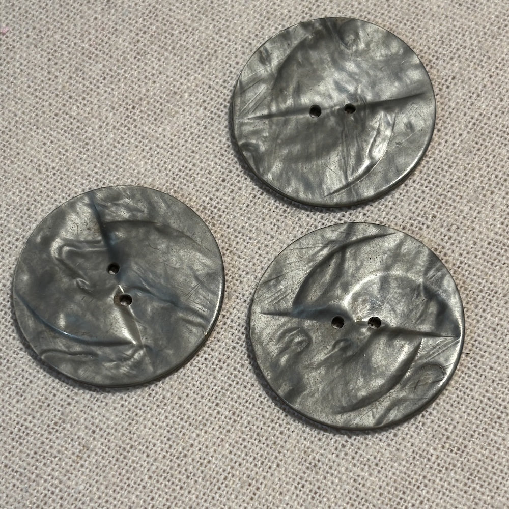 Vintage Polished Mottled Silver Grey Coat Buttons 32mm x 3