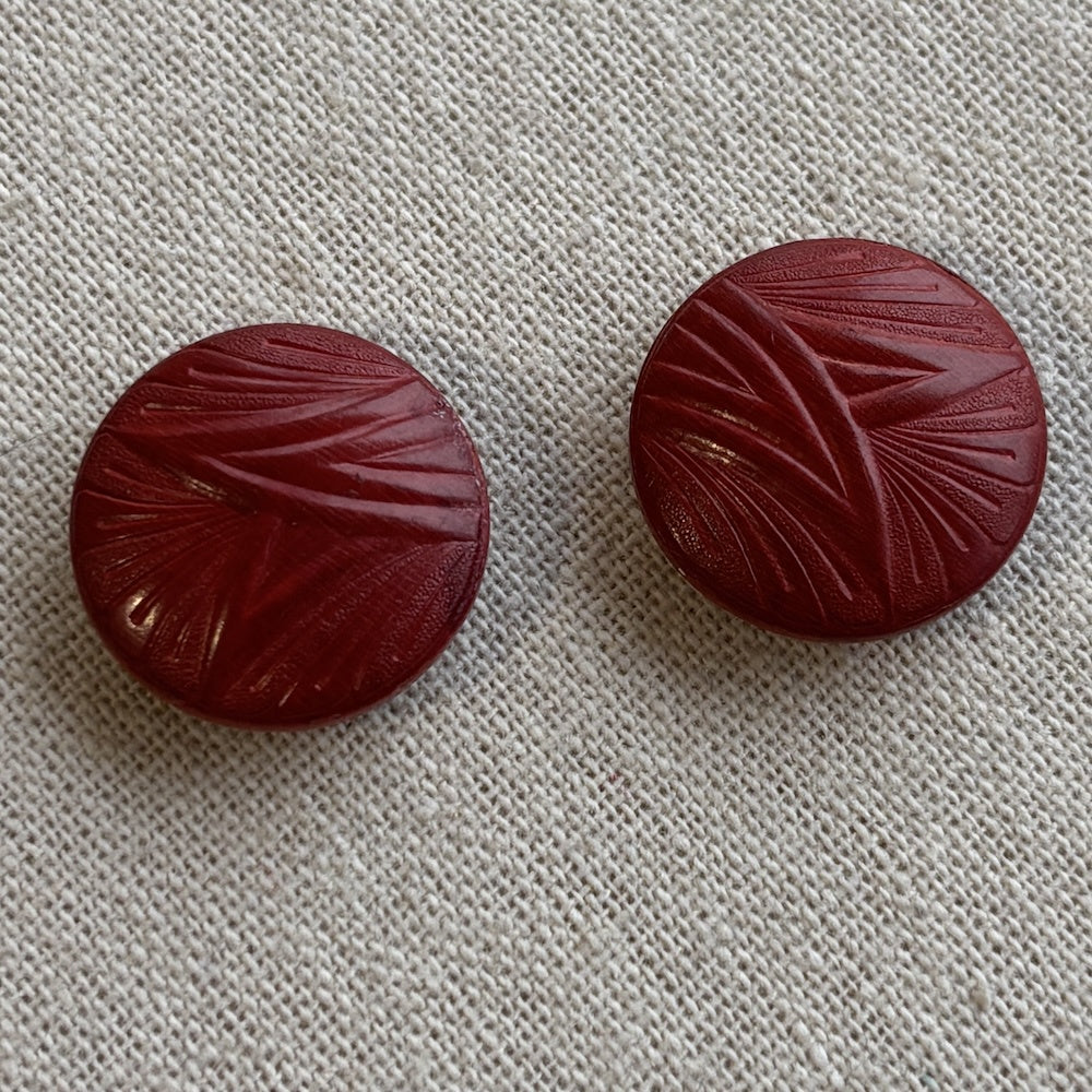 Art Deco Carved Red Wooden Buttons 25mm  x 2