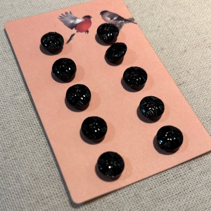 1940's Black Faceted Glass Buttons 9mm x 10