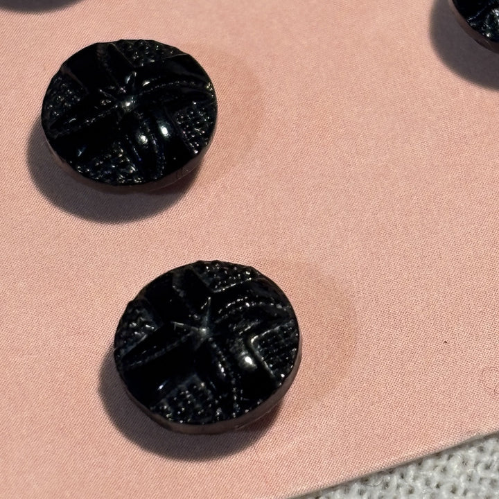 1940's Black Faceted Glass Buttons 9mm x 10