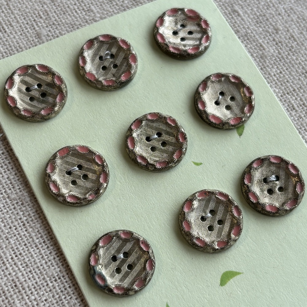 Metallic Buttons with Pink Enamel? 13mm x 9