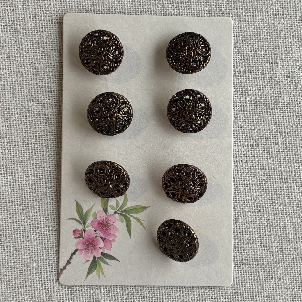 Faux Metallic Filigree Bronze Coloured Buttons 15mm x 7